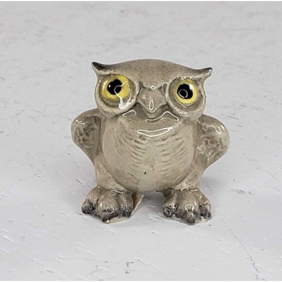 Bone China Barn Owl Grey Bird Miniature Figurine - Picture 2 of 8